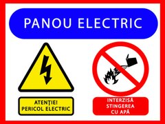 Placuta pentru panou electric atentie pericol electric interzisa stingerea cu apa